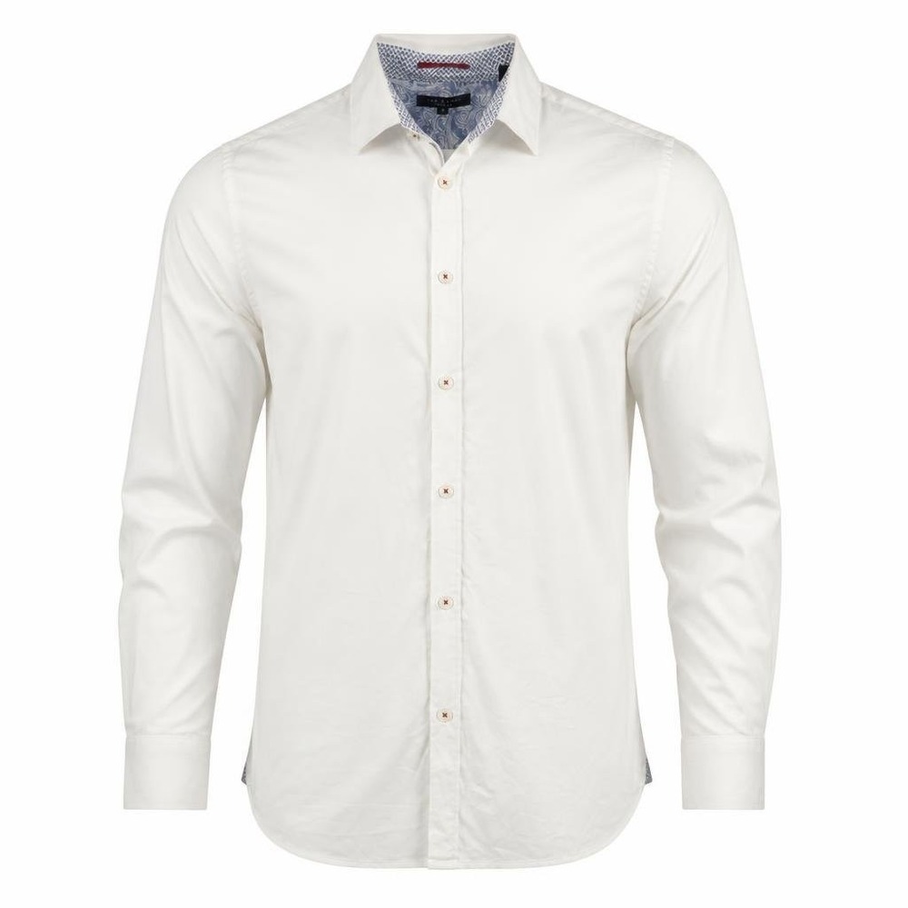 Ted Baker Shirt Mens 3 Md White Designer Preppy Paisley Contrast Cuff Slim Fit